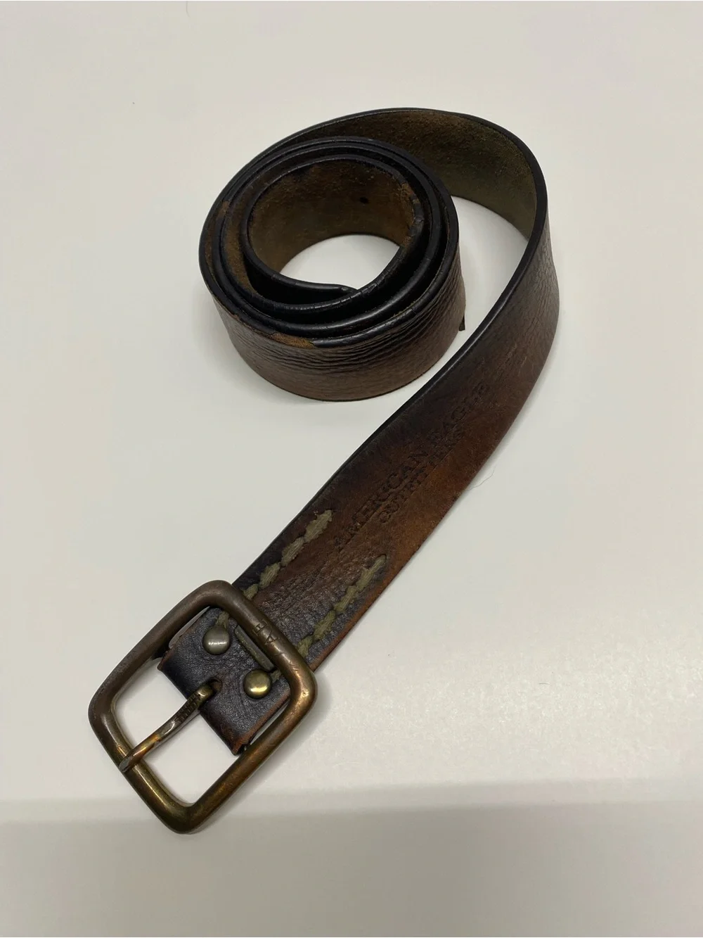 * vintage American Eagle Outfitters distressed brown leather belt brass 38”